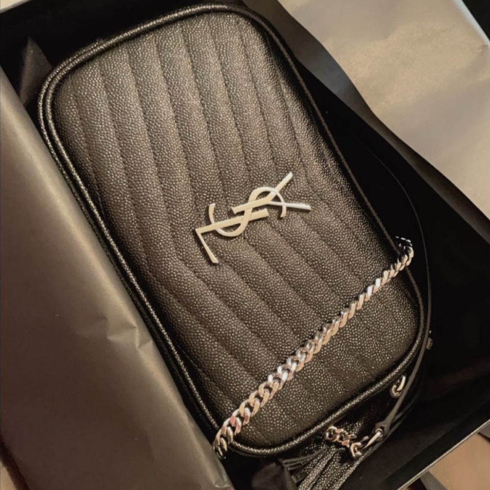 Saint Laurent Mini Lou Bag in Quilted Leather - Black with silver hardware